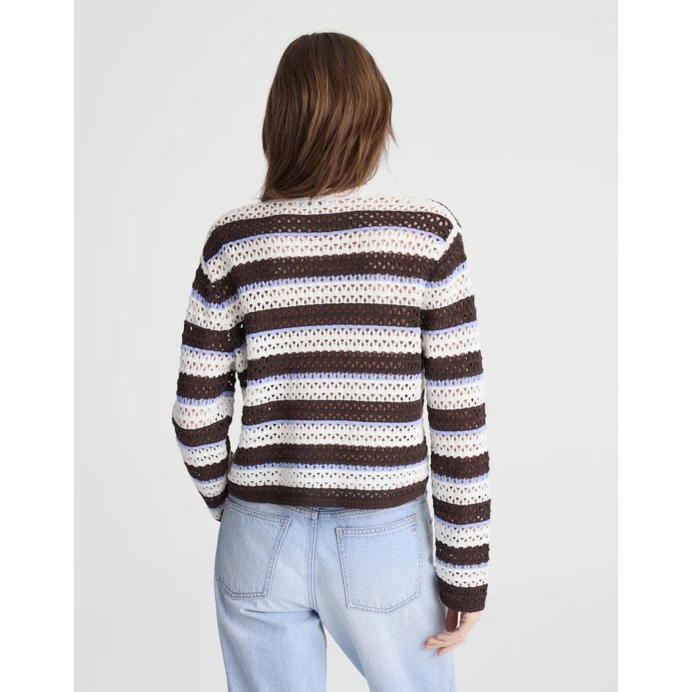Madewell‎ Women Crochet Open Stitch Fisherman Cardigan Ivory Brown blue XL  NwT - Picture 4 of 5